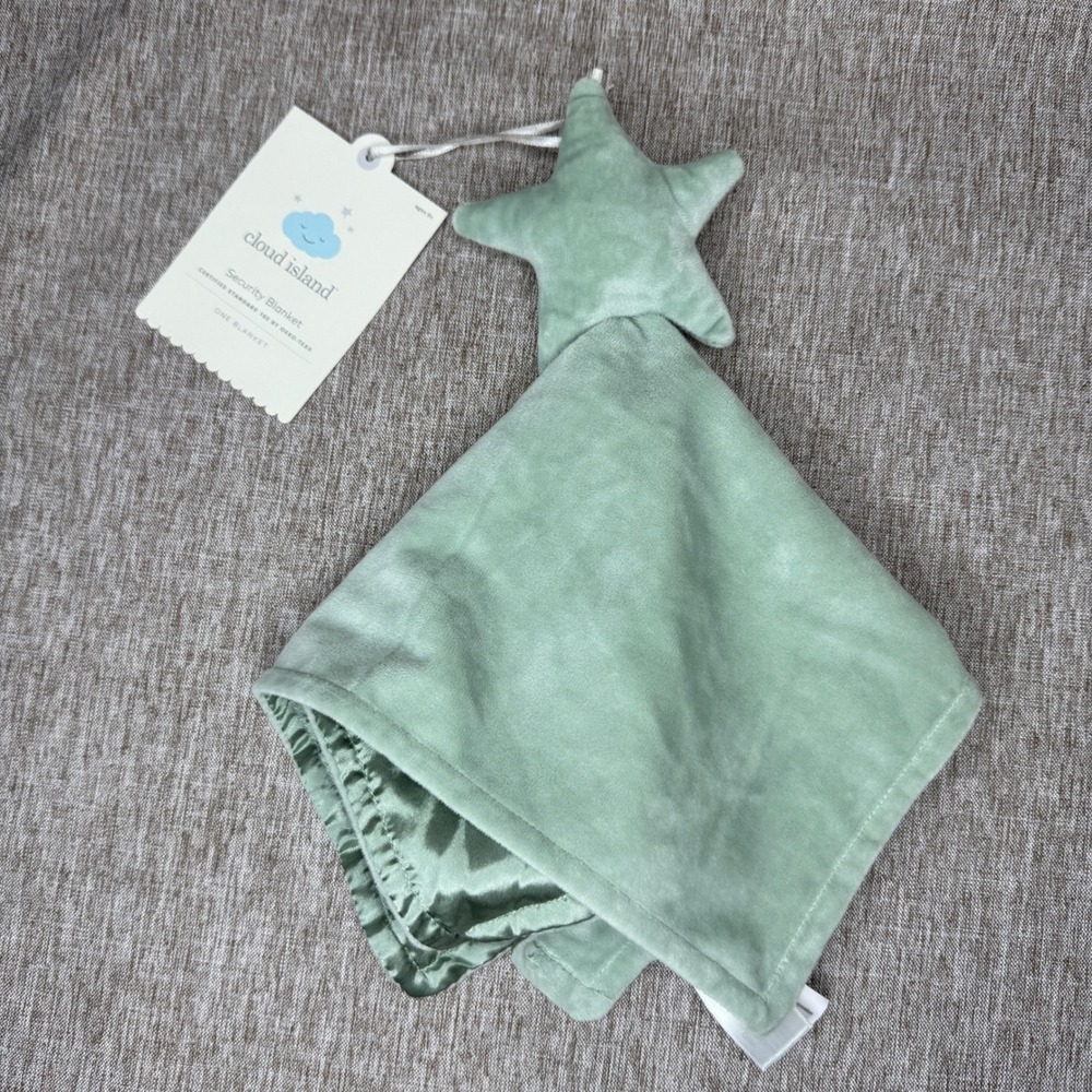 Cloud Island Sage Green Star Plush Satin Security Blanket Lovey NWT Celestial